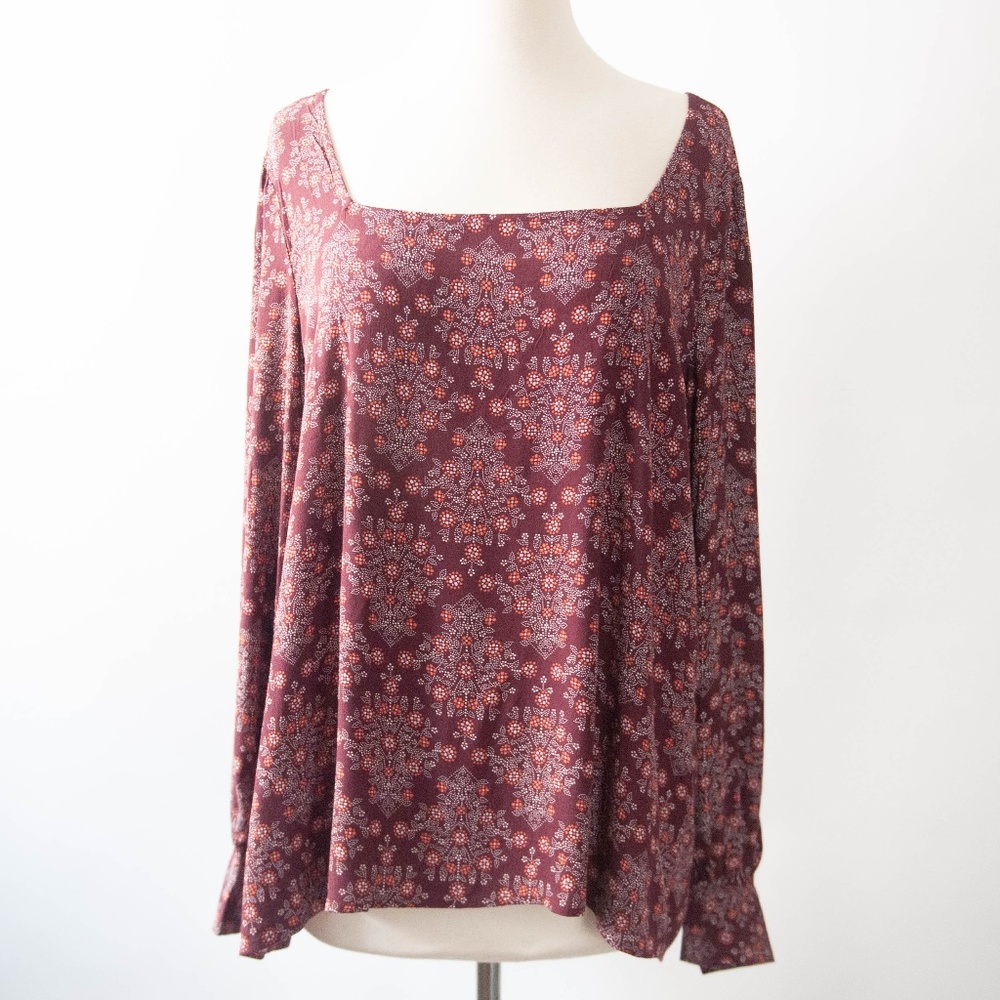 LOFT Flowy Floral Square Neck Long Sleeve Top